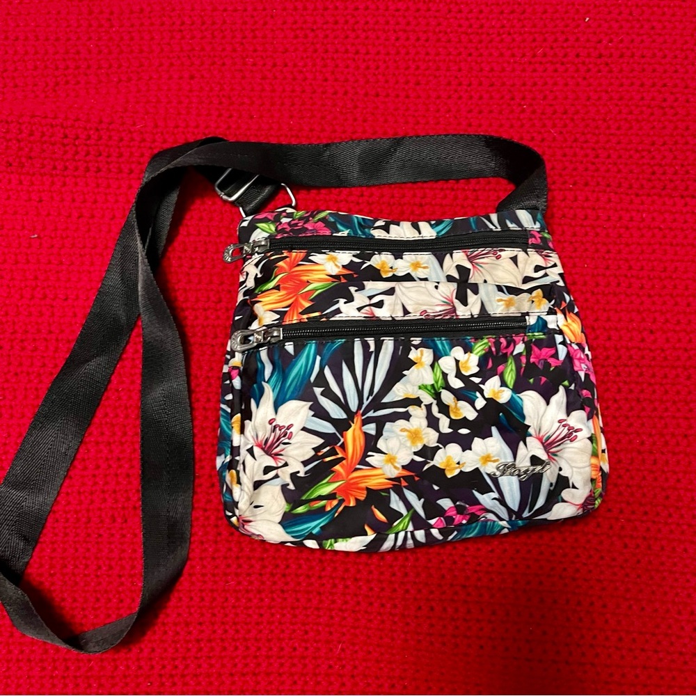 Tropical Floral Nylon Crossbody Bag Zip Closure Lightweight Surprisingly Roomy!!